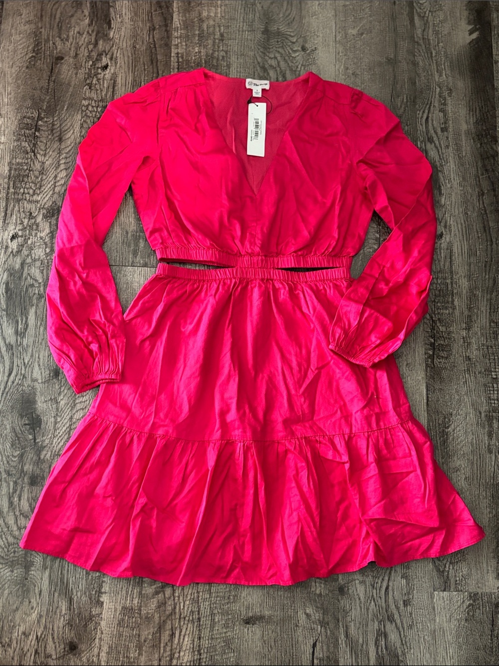 The Drop Long Sleeve Dress with Cutout - Hot Pink - Size Small